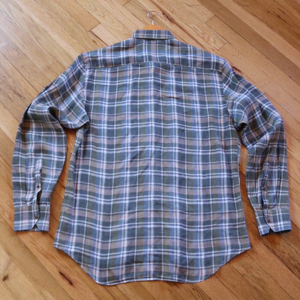 Maurizio Baldassari Brera Shirt Men's L Plaid 100% Linen Button-Down Azure Gray - Picture 7 of 8